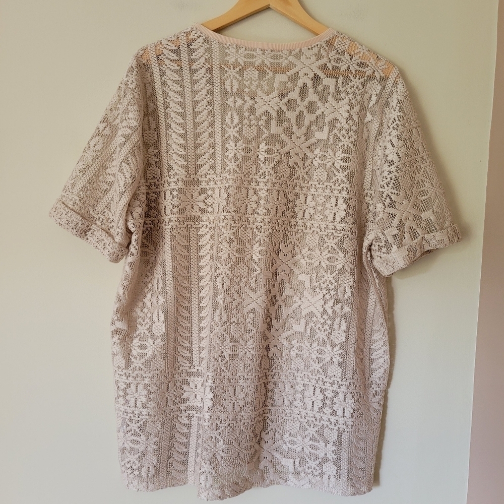 ASOS Oversized Lace Neutral Beige Boxy Fit T-Shirt Size S/M - Picture 2 of 9